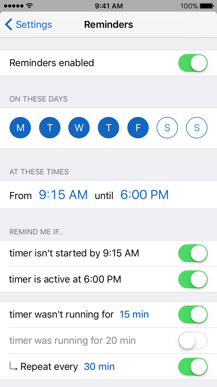 Timelines Reminders Settings