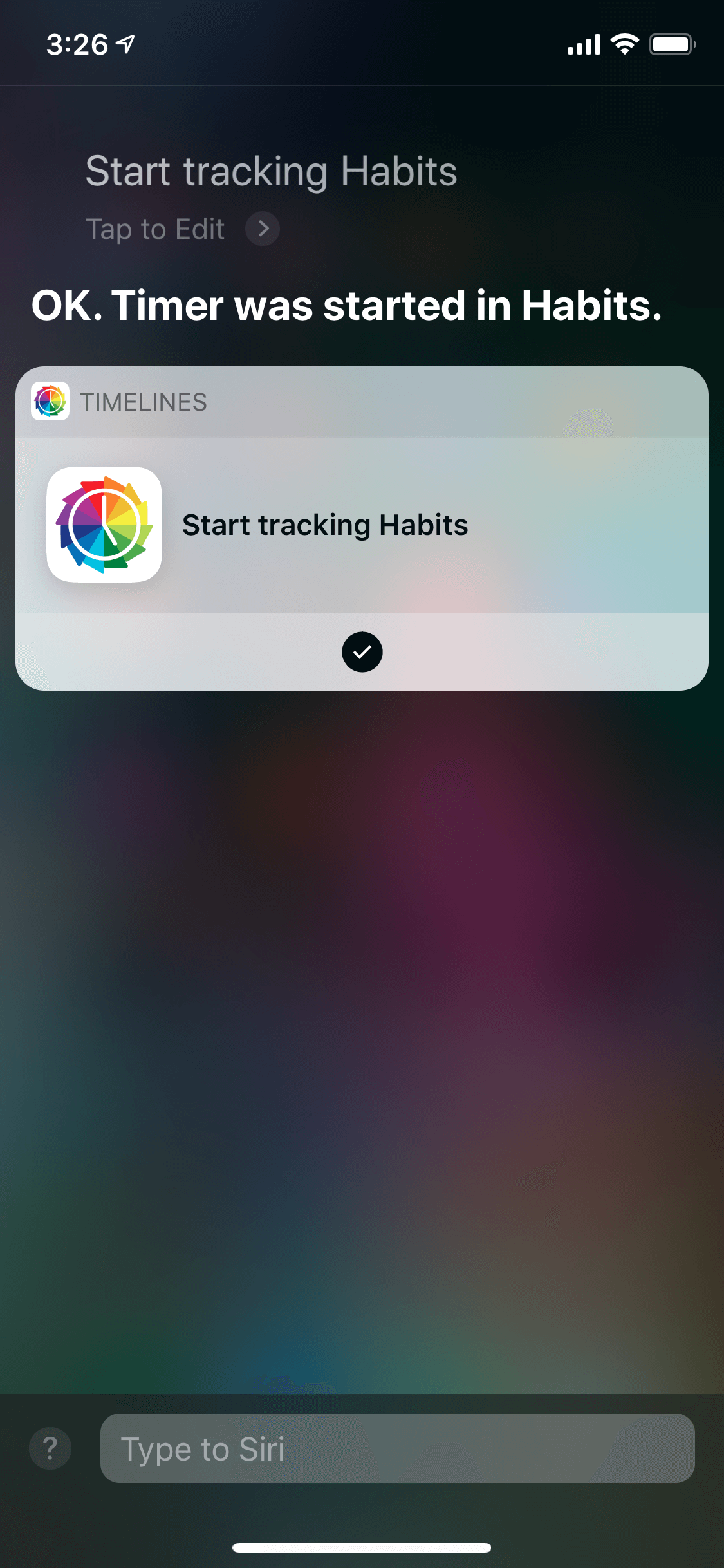 Timelines App Siri Shortcuts started tracking