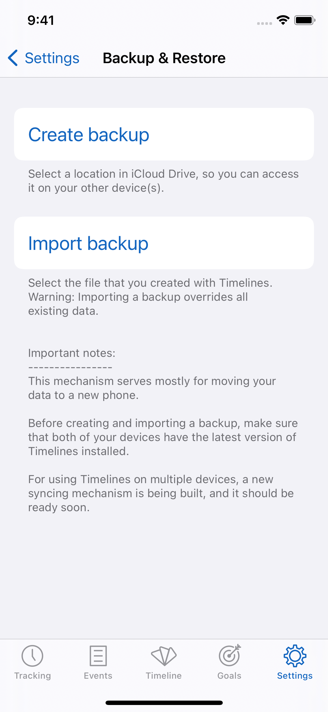 Timelines Backup and Restore