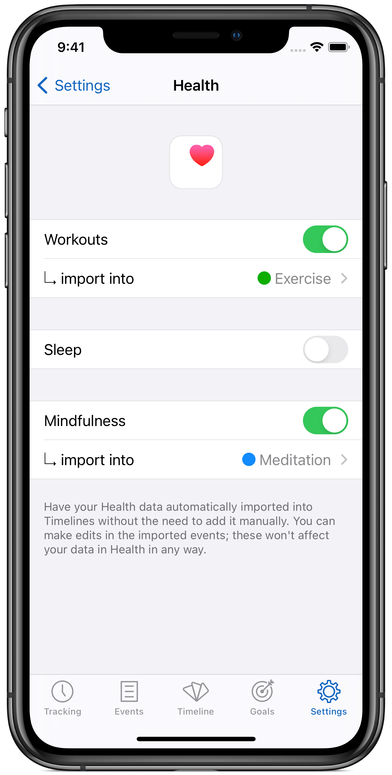 Timelines Health import configured