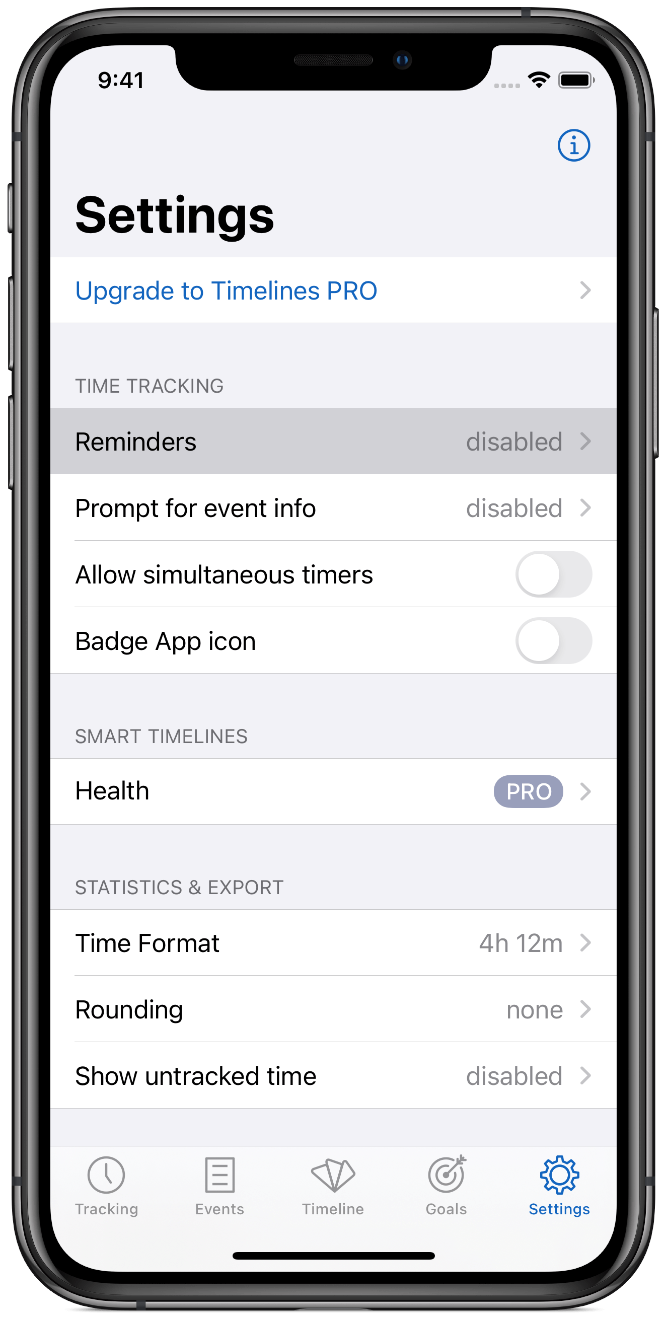 Timelines Settings Reminders