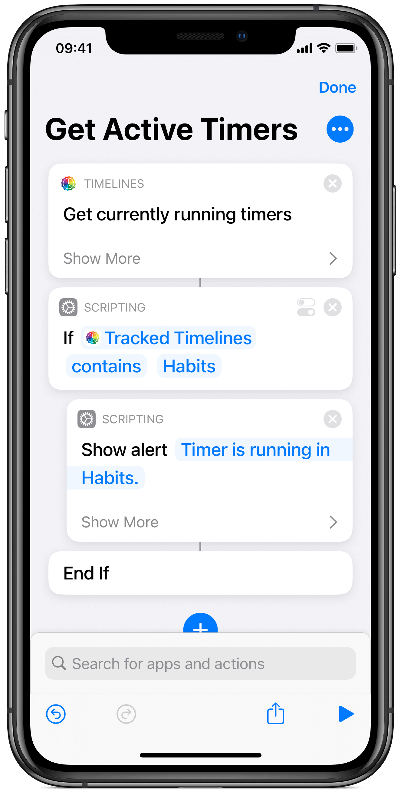 Timelines active timers shortcut