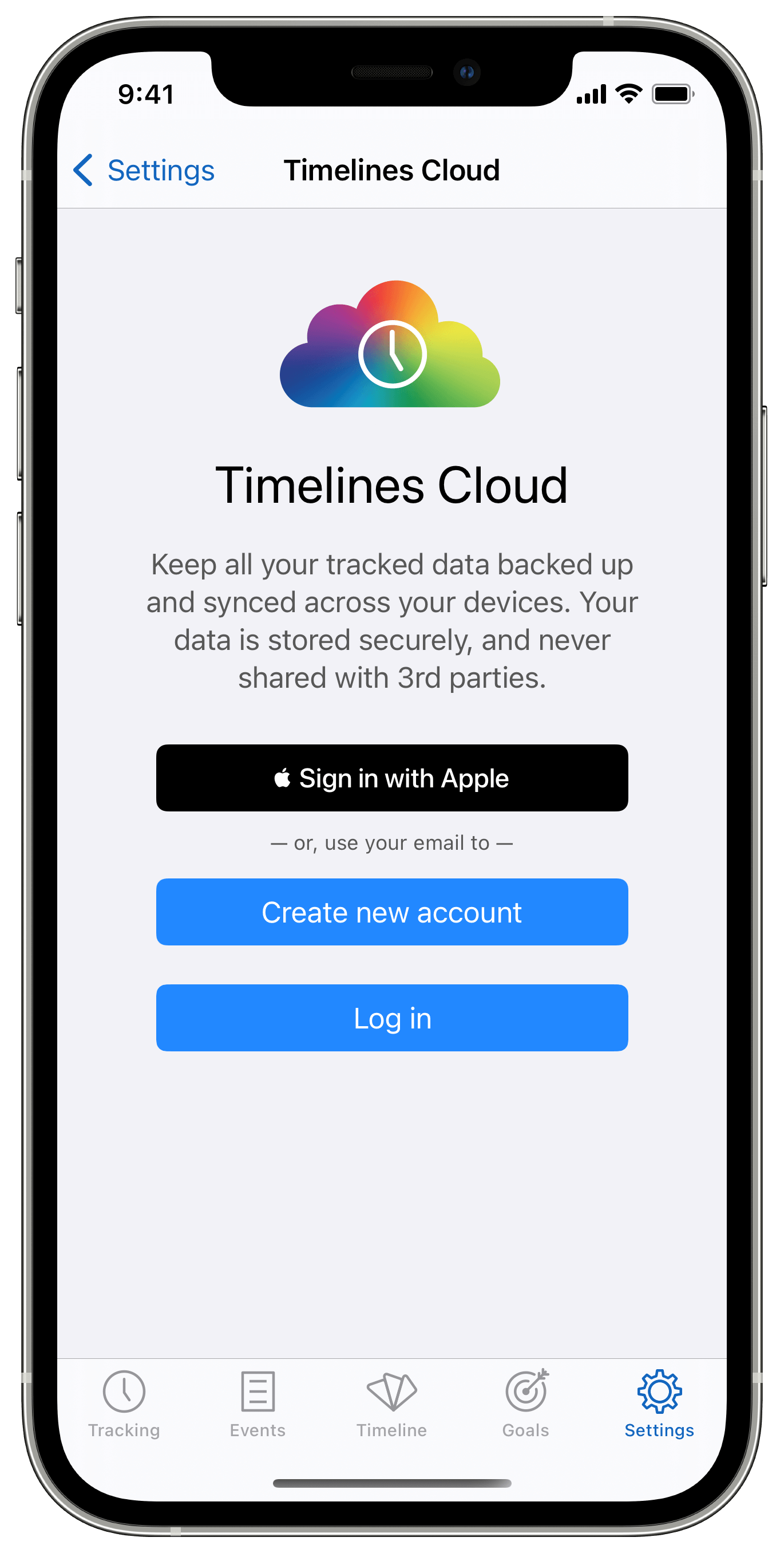 Timelines Cloud not signed in