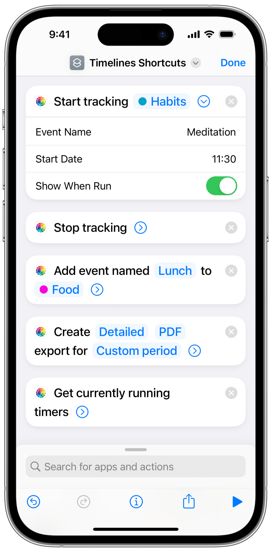 Timelines Siri Shortcuts actions