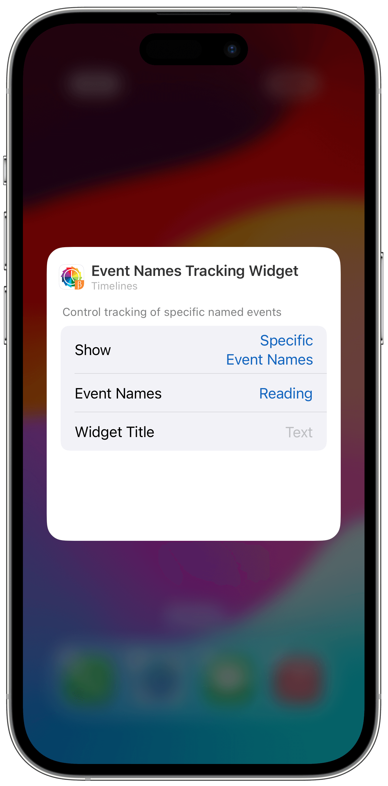 Timelines Event Names widget configuration