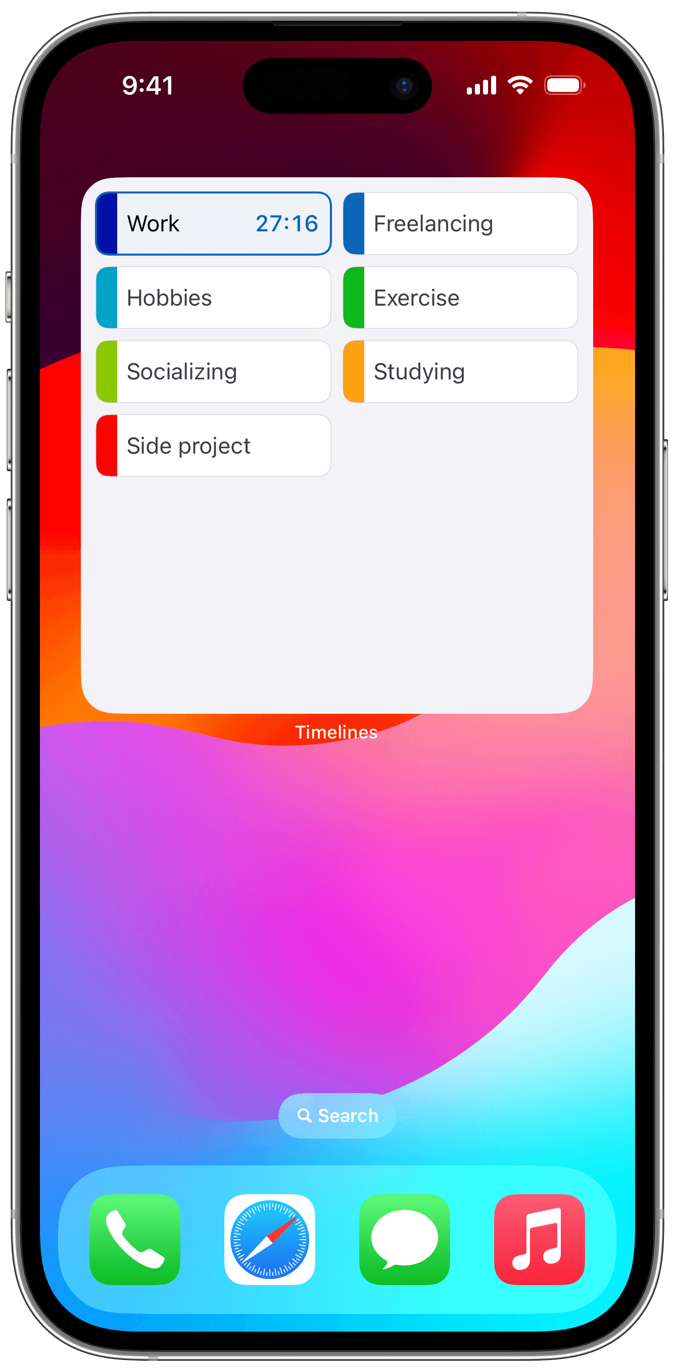 Timelines Tracking widget on home screen