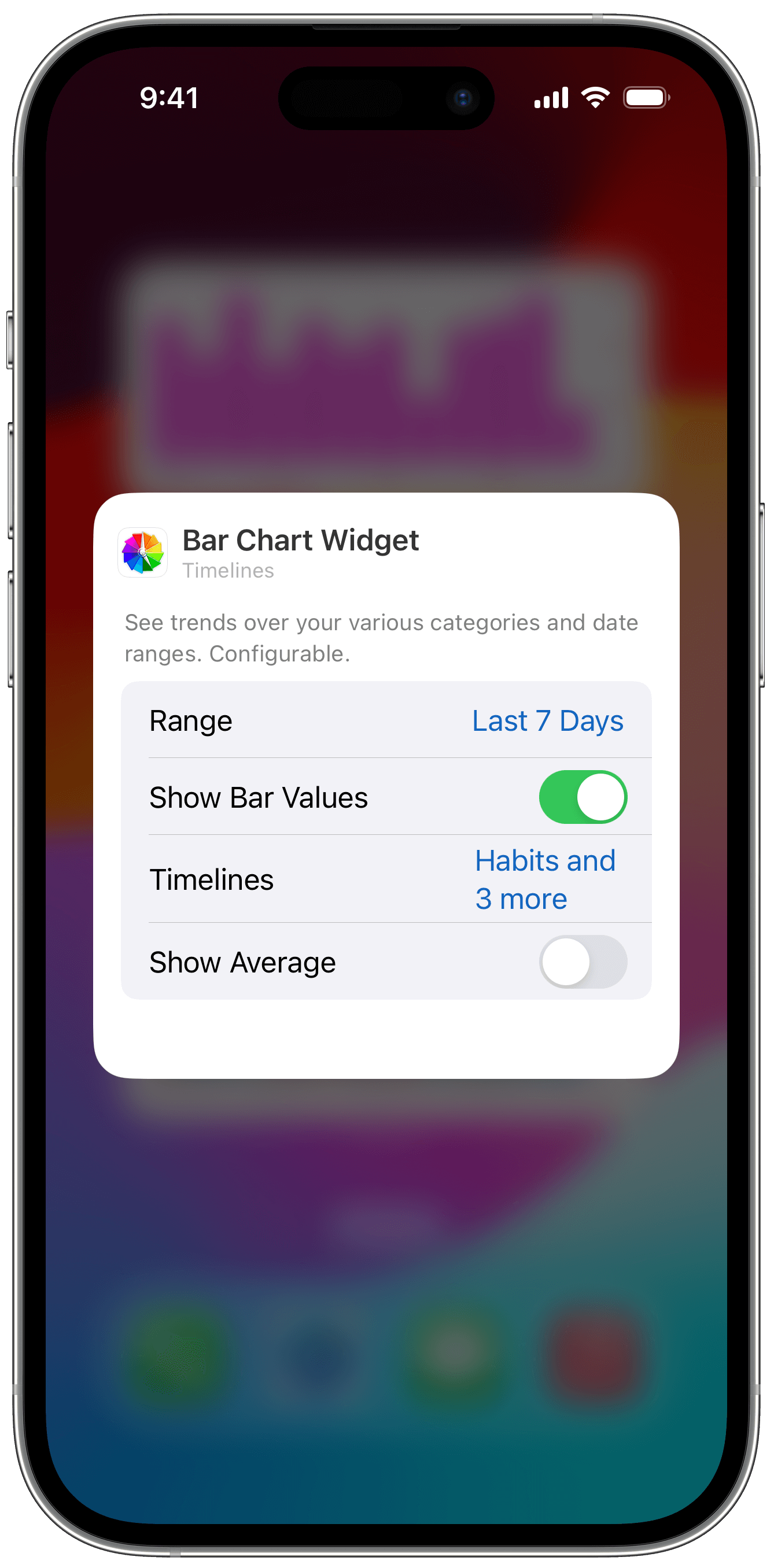 Timelines Bar Chart widget configuration