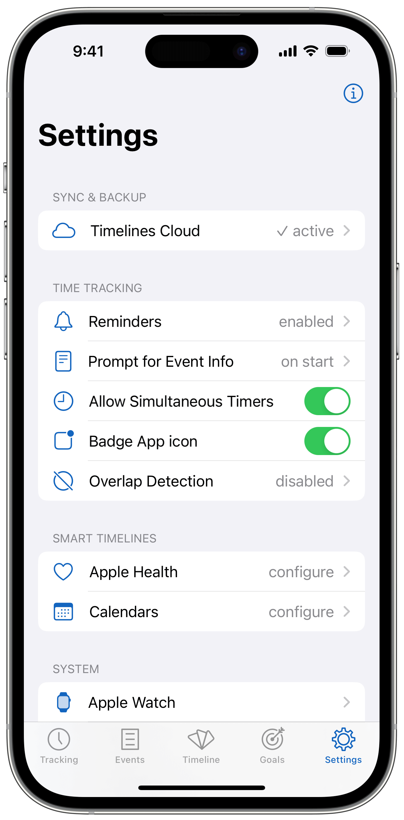 Timelines Time Tracking List