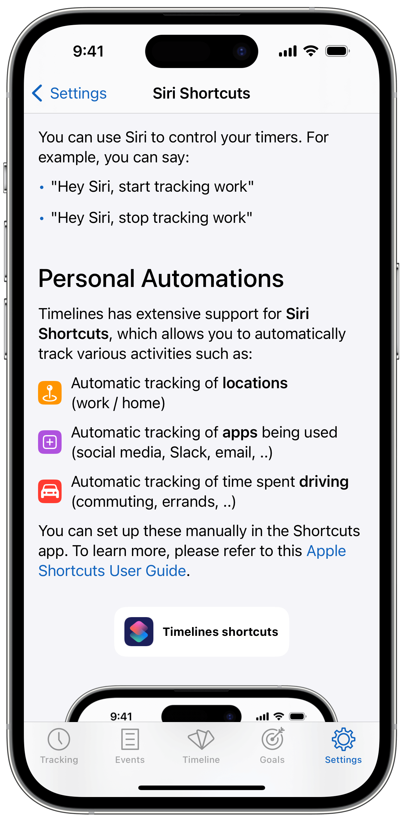 Timelines Siri Shortcuts help