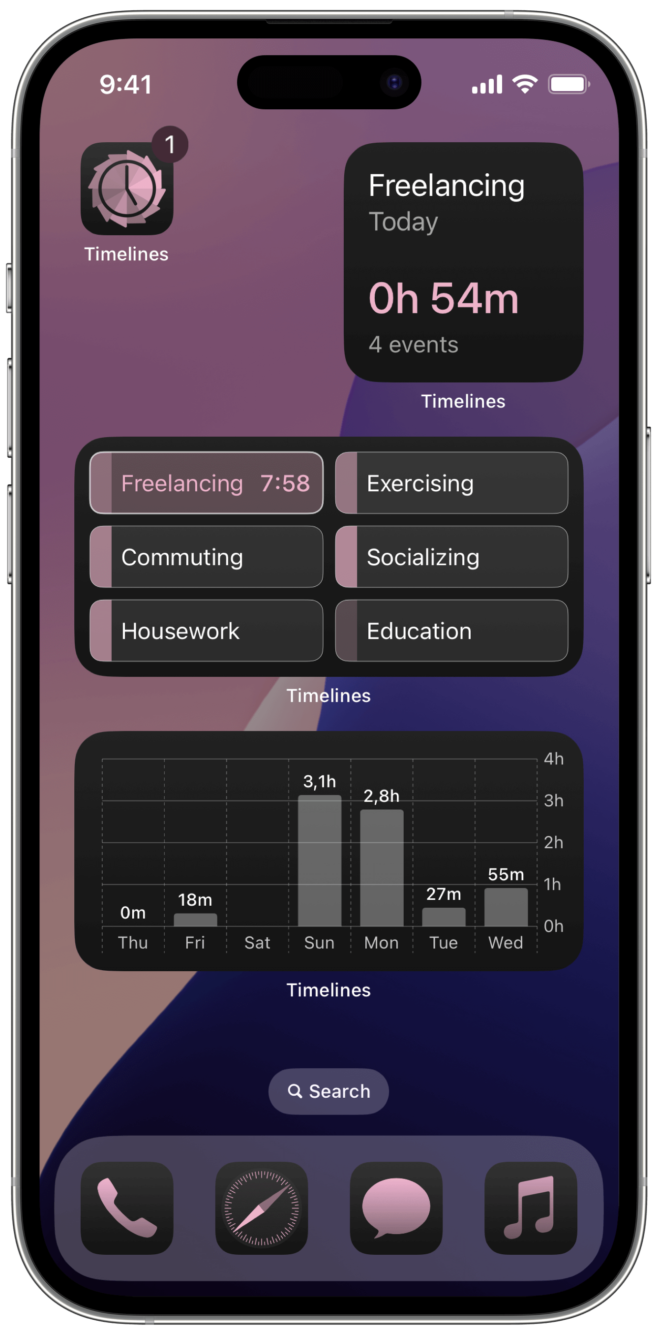 Timelines Time Tracking Tinted Home Screen widgets