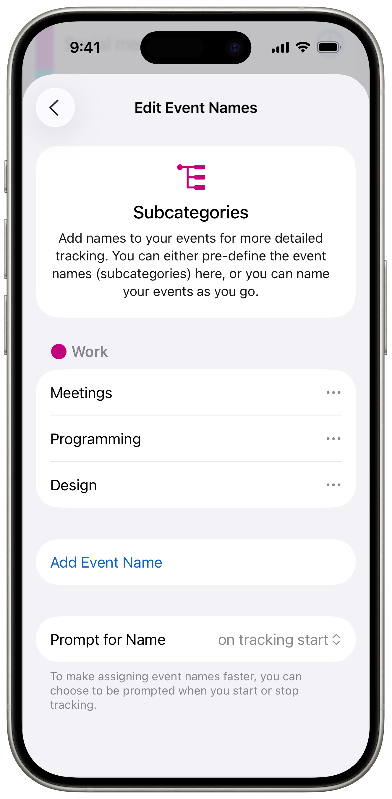 Timelines Time Tracking Editing Event Names