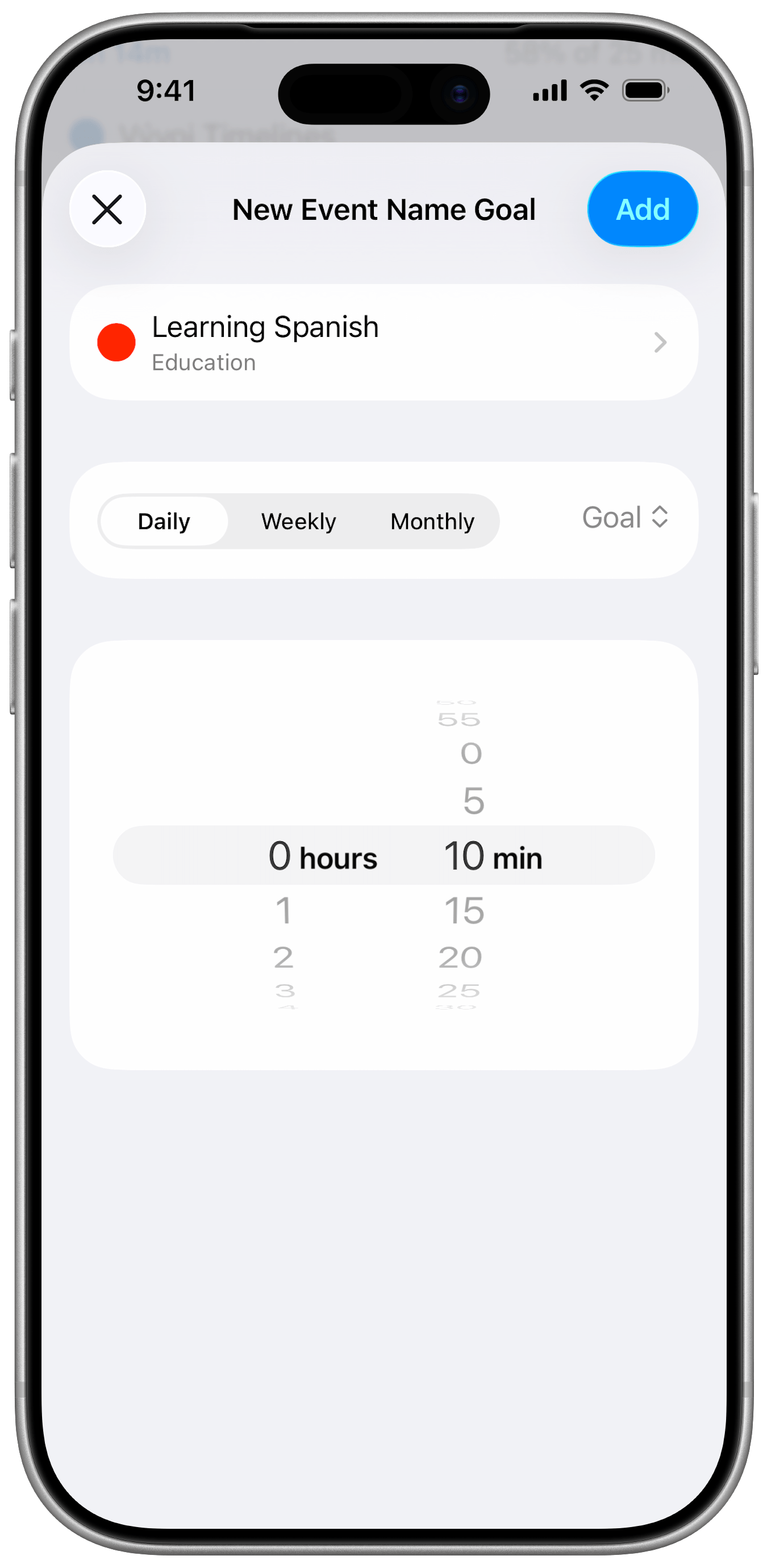 Timelines Time Tracking - New Event Name Goal