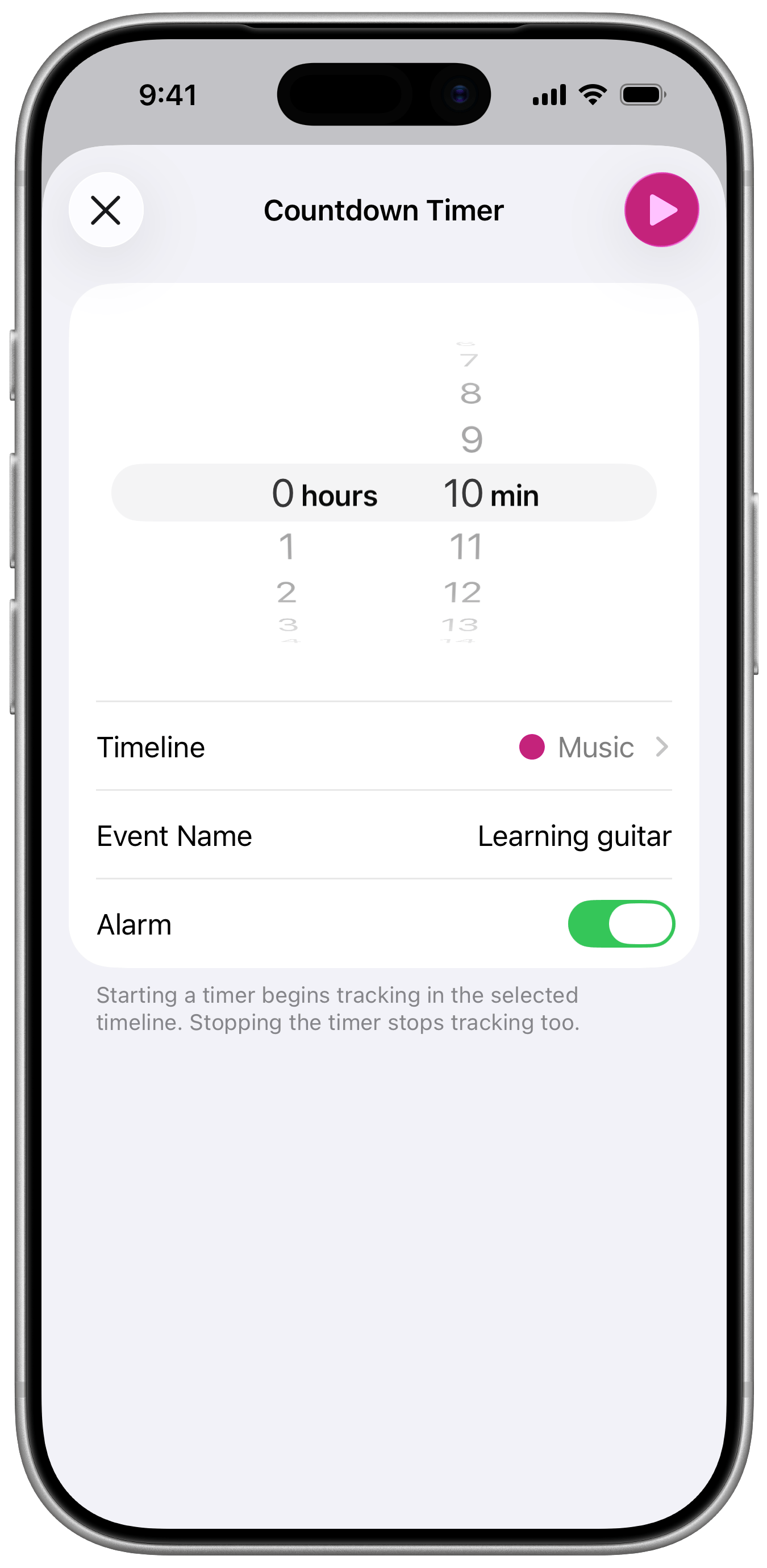 Timelines Time Tracking - Start Countdown Timer